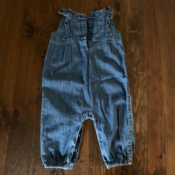 Dark Blue Chambray Ruffle Romper - Picture 7 of 8